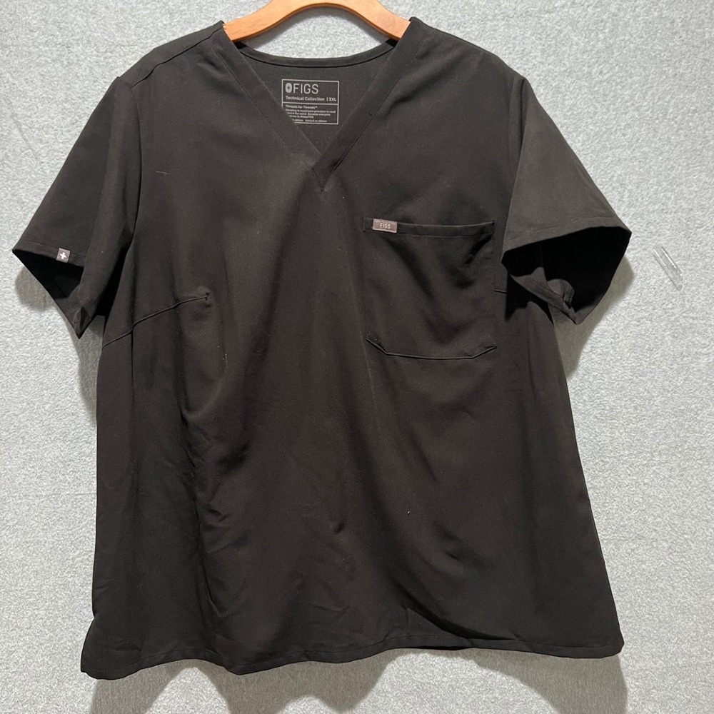 FIGS Technical Collection Mens 3XL Black One Pocket Scrub Top Short Sleeve - Picture 3 of 4